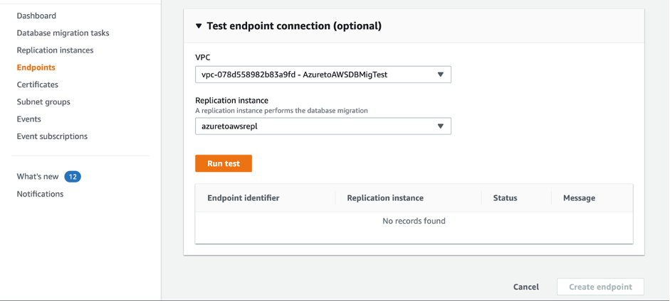 Test AWS DMS Connections