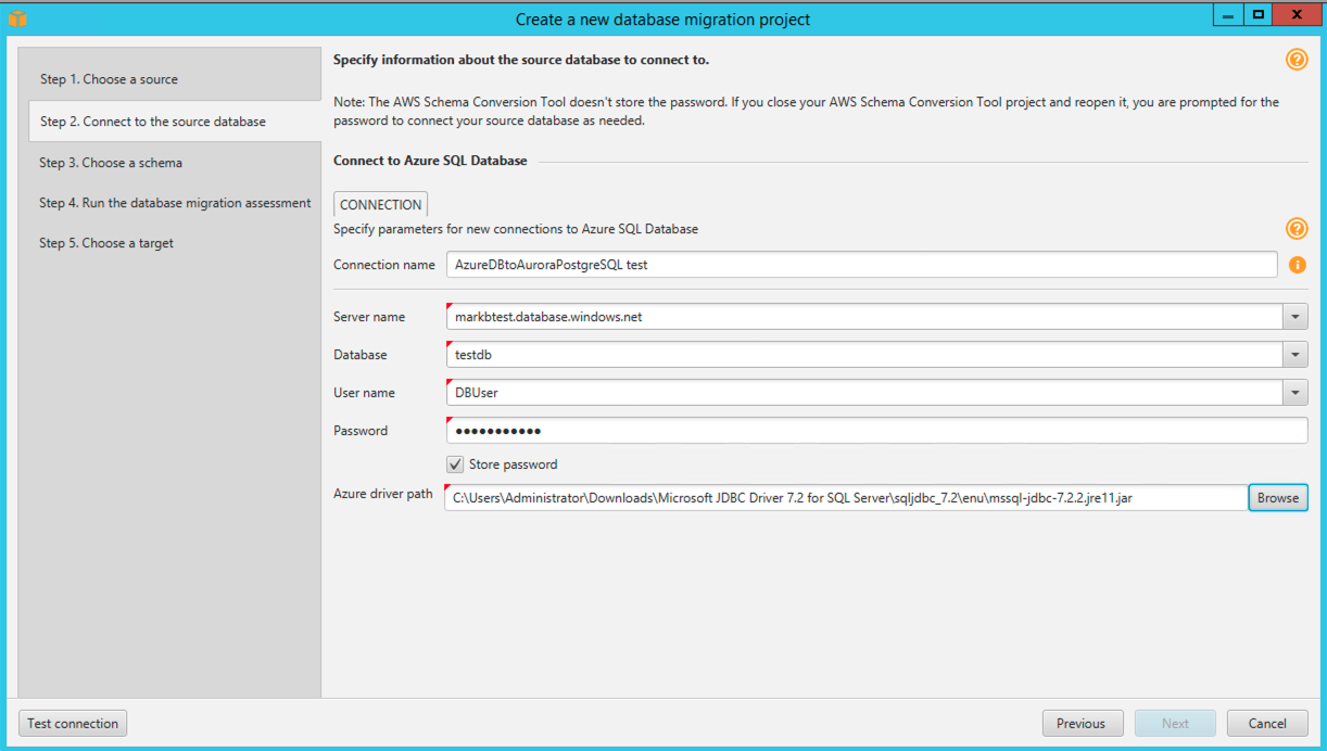 Connecting to AzureSQL from AWS SCT