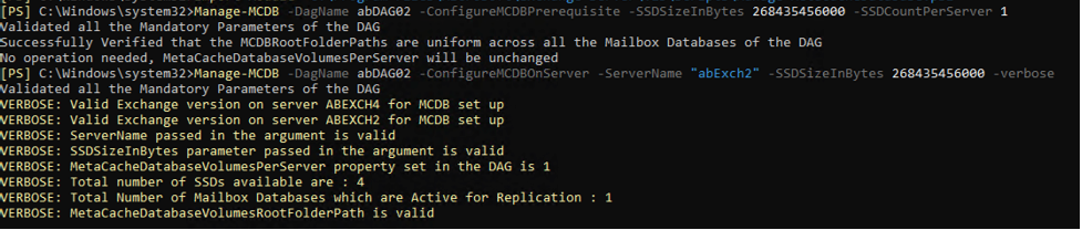 Figure 2. Manage-MCDB command output for configuring MCDB prerequisites