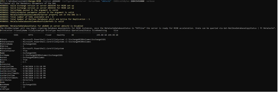 Figure 3. Sample output of Manage-MCDB command for configuring individual servers