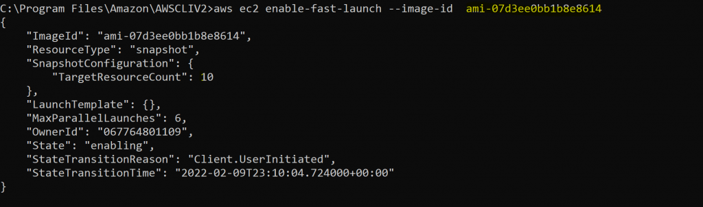 Figure 12. AWS CLI for Faster Launch