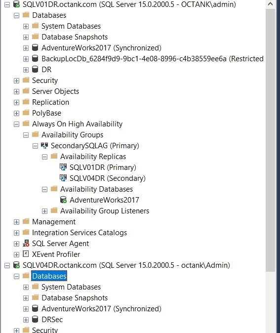 Figure 15 Verify SQL Server AGAO status using SSMS