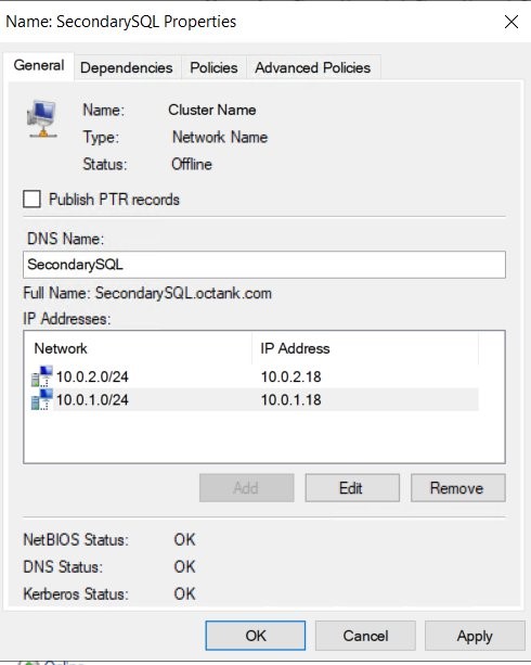 Figure 4 Add IP address for secondary EC2 instance for clustered nodes