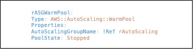 Example cloudformation resource definition for a warm pool