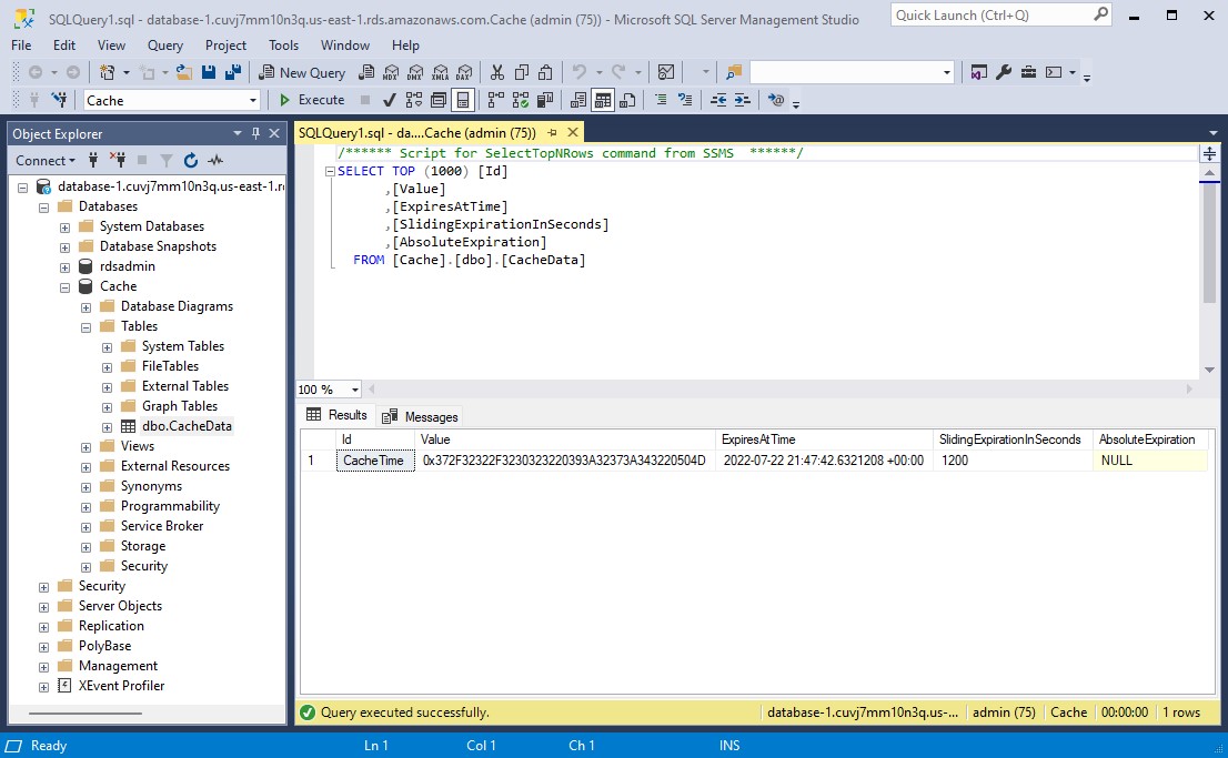 CacheTime entry in SQL Server