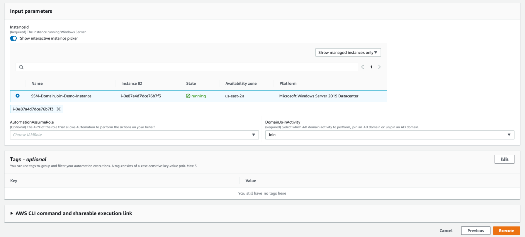 Figure 10: Select your instance and DomainJoinActivity. This example demonstrates the Join activity.