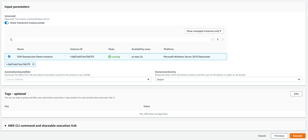 Figure 16: An example runbook execution where the DomainJoinActivity is configured for the Unjoin activity.