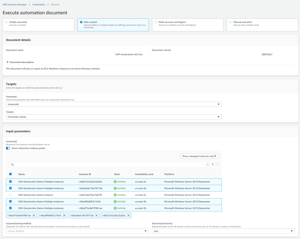 Figure 11: Selecting multiple instances and to configure DomainJoinActivity to perform the Join activity.