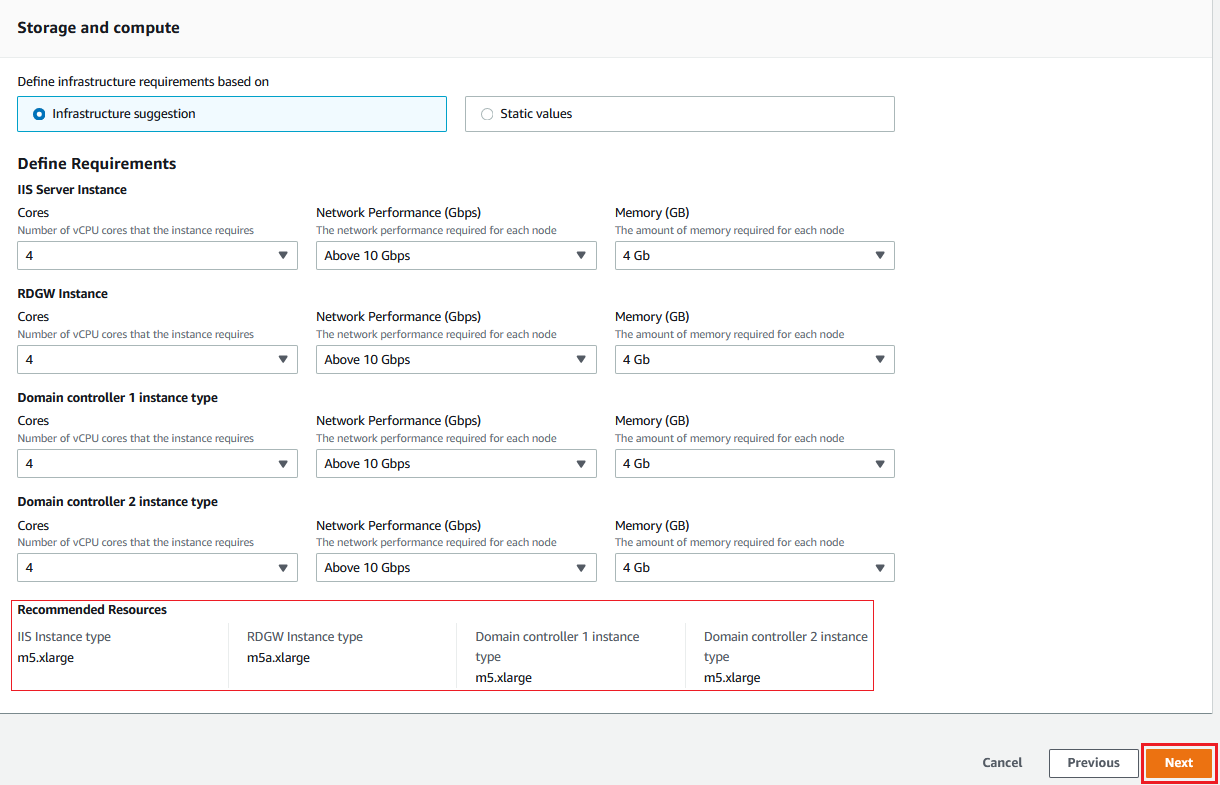 AWS Launch Wizard for IIS - Storage and compute section.