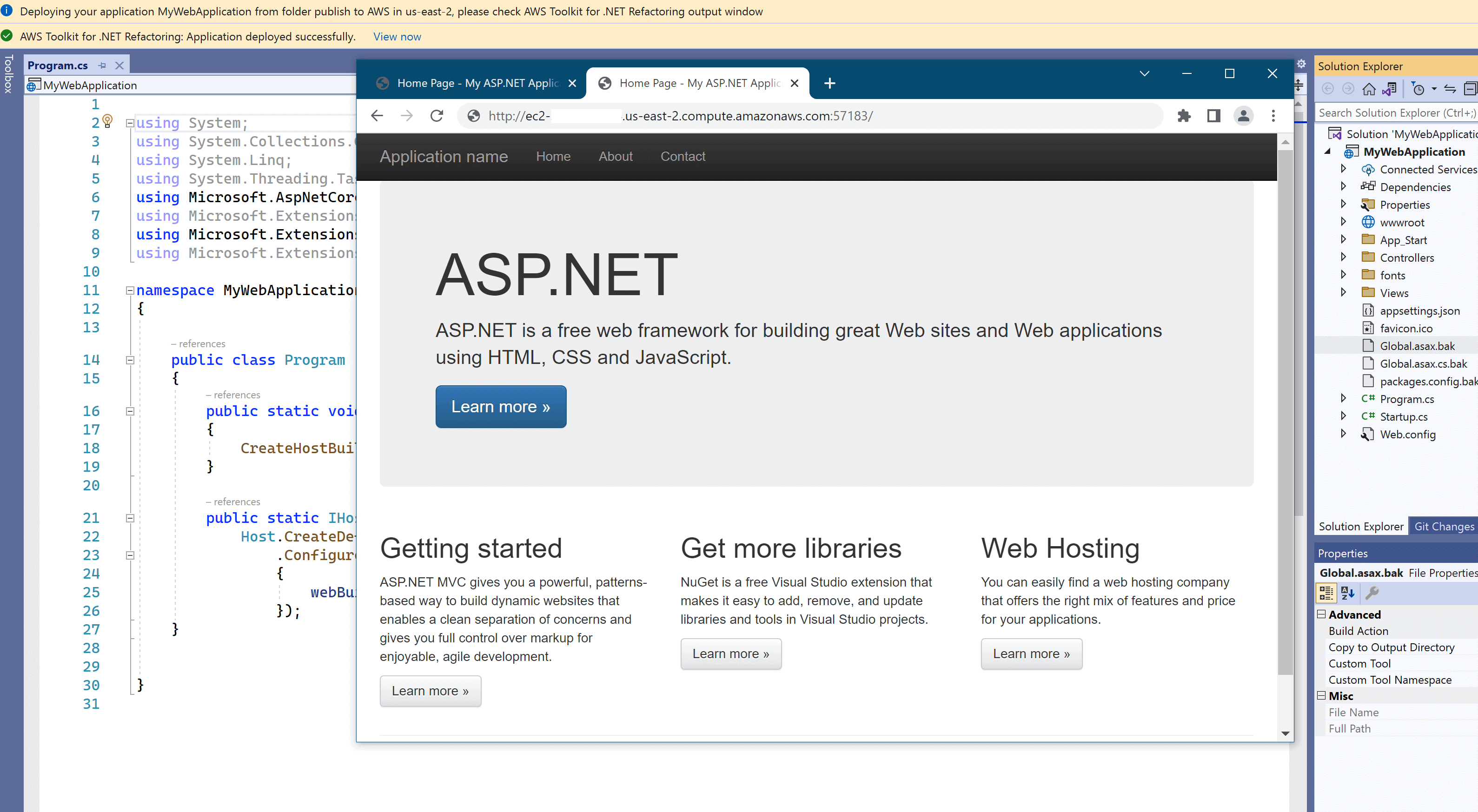 Screenshot of sample application running on AWS