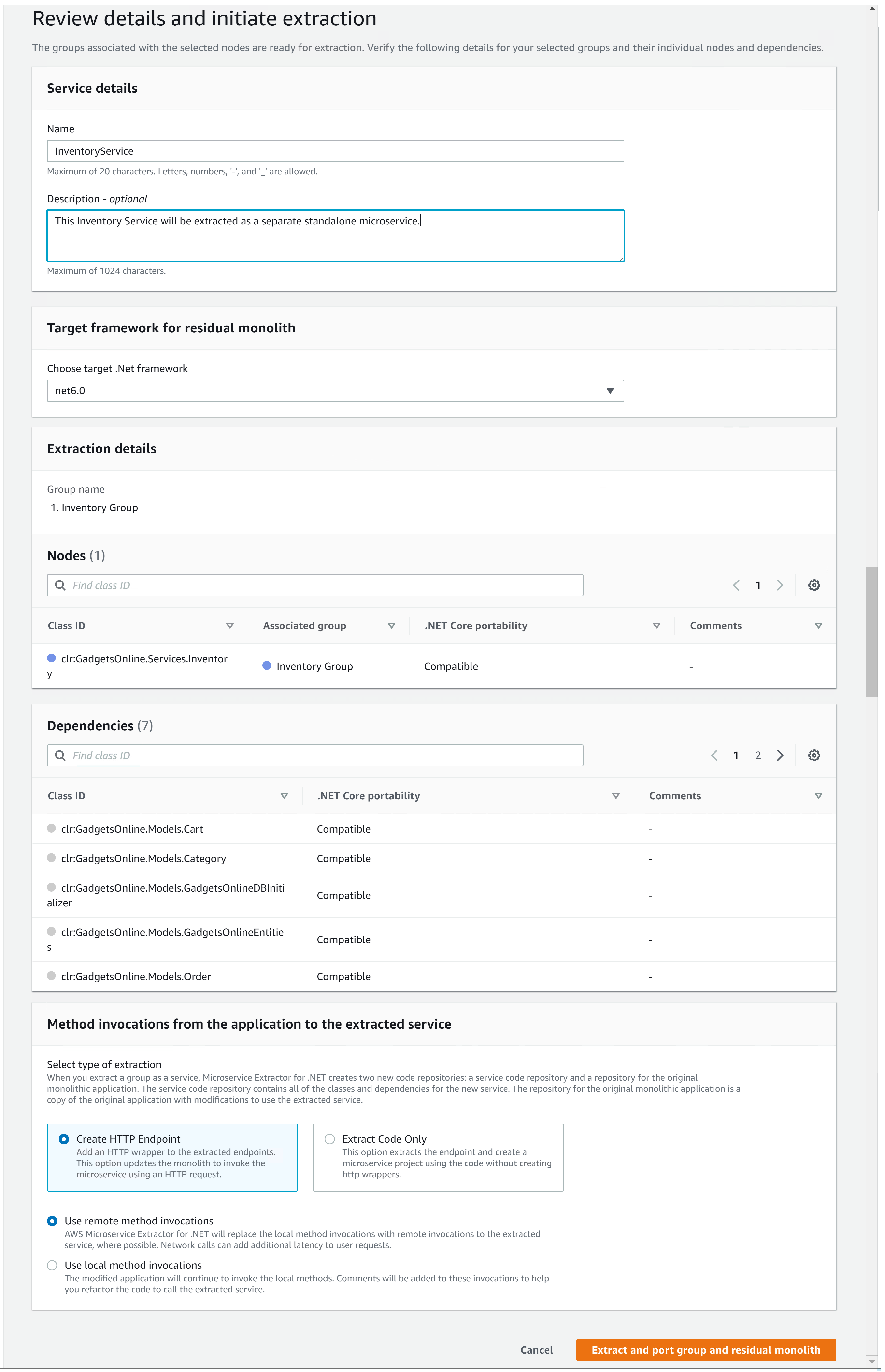 Figure 9 - Details for microservice extraction and application framework porting