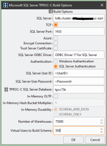 HammerDB Schema Build options for a large database