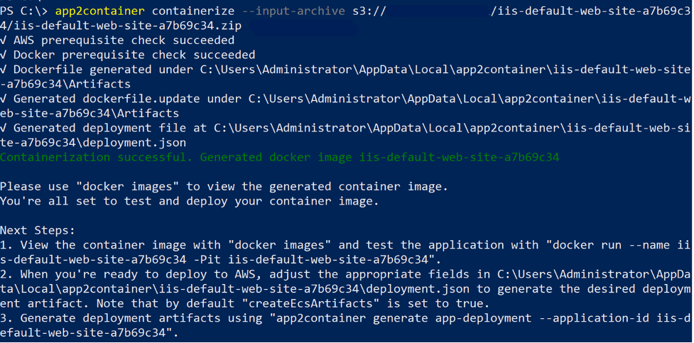 Figure 4.1: App2container Containerize command – Worker Instance