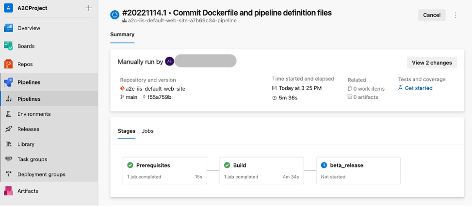 Figure 7.2: Azure Pipelines – Azure DevOps Console