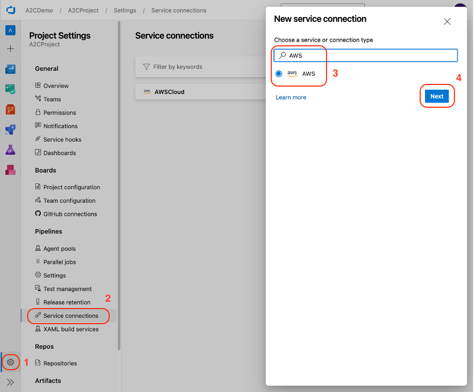 Figure 1: Create Service Connection – Azure DevOps Portal