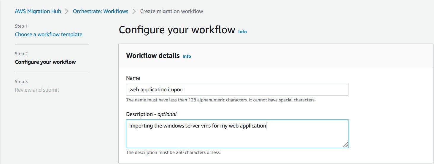 The configuration page for a new workflow.