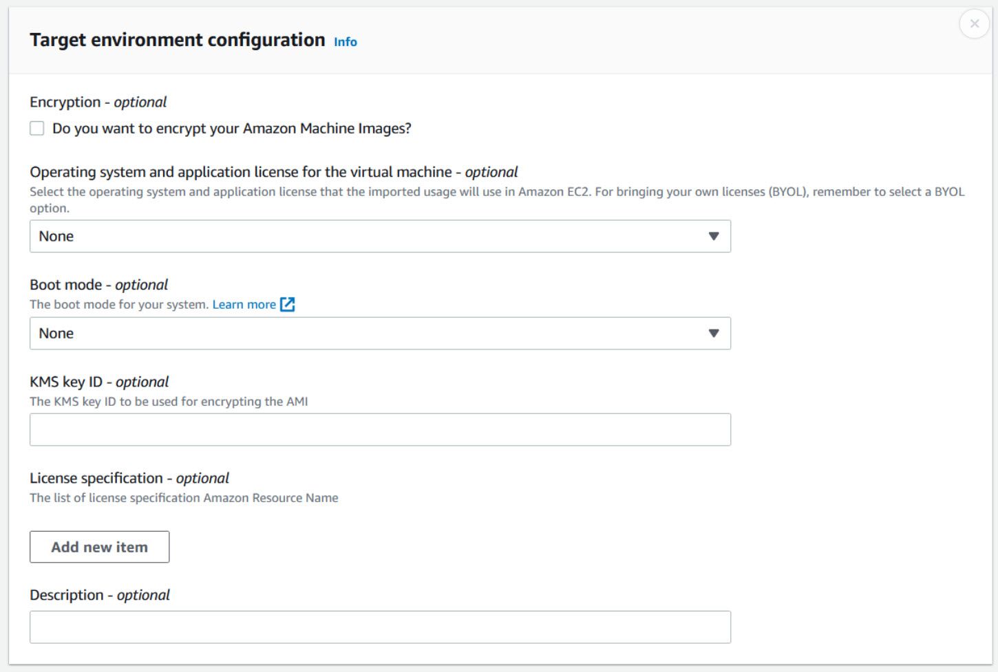 The target environment configuration for a new workflow