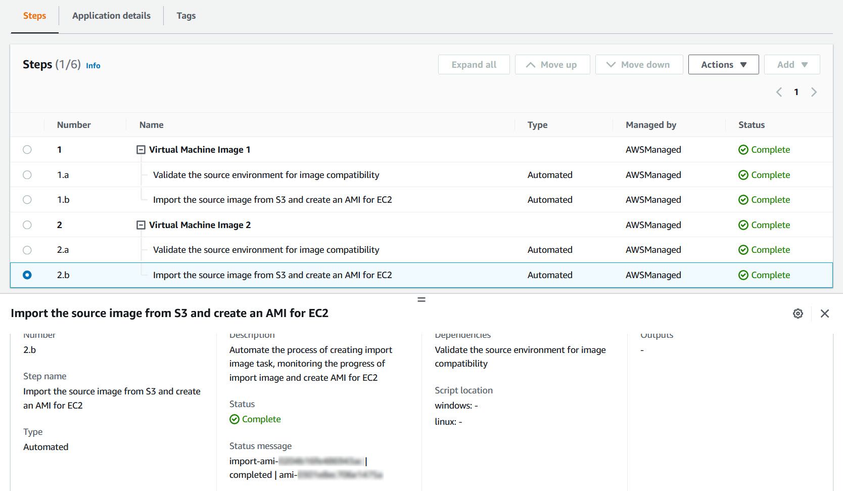 The completed workflow steps and their output.