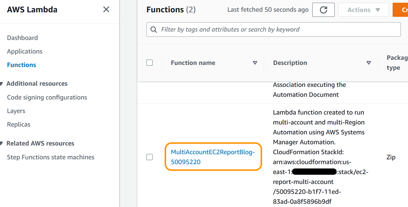 Screenshot shows the created function under AWS Lambda console.