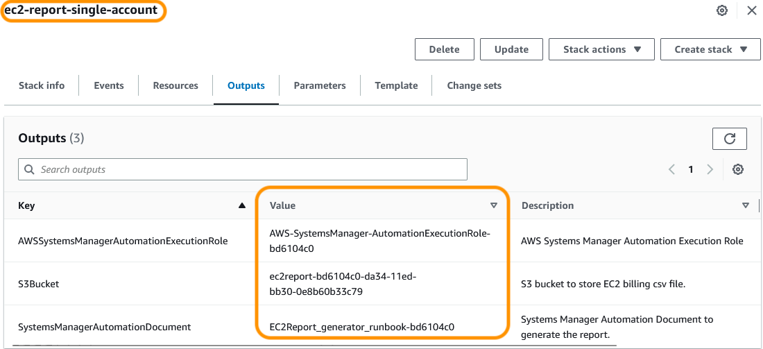 AWS CloudFormation outputs when targeting a single account.