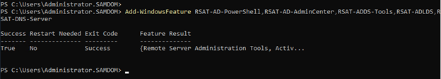 Installing Active Directory management tools using PowerShell command