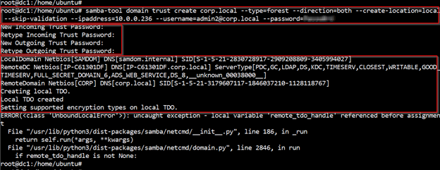 Setting the trust on Samba 4 Active Directory side (SAMDOM.internal)