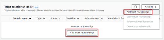 AWS Managed AD - add trust relationship