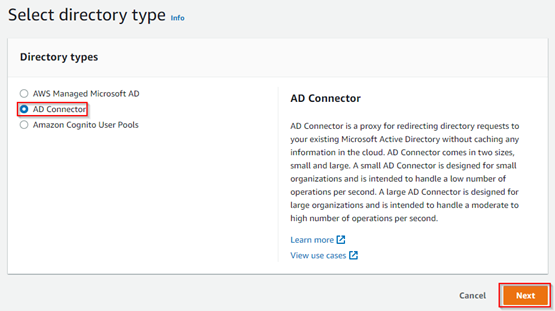 Selecting AD Connector