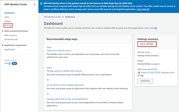 AWS IAM Identity Center settings