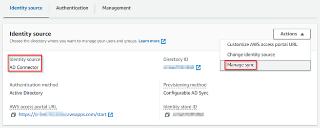 AD Connector noted as identity source