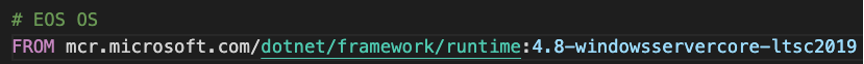 A command that shows EOS OS Container Base image in DockerFile