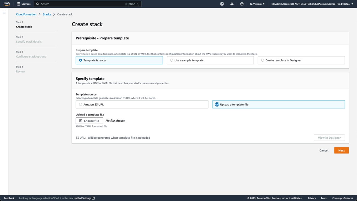 Figure2: Create stack on AWS CloudFormation.