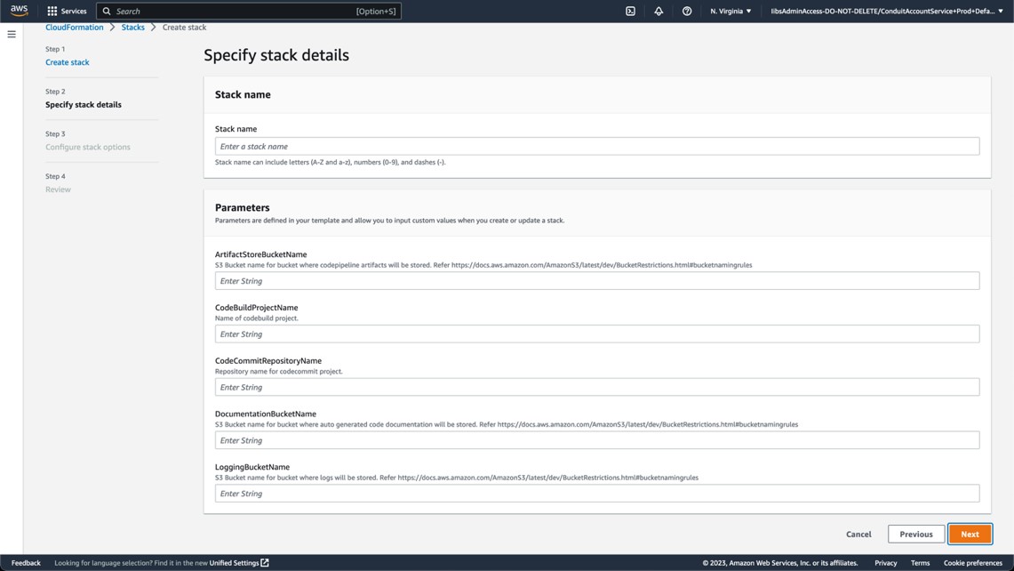 Figure3: Specify stack details on AWS CloudFormation.