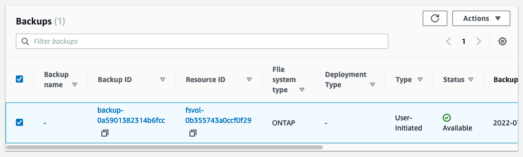 Figure 25 Backups screen