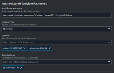 Instance Launch Template Parameters with example values