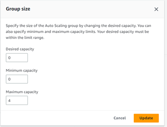 Change Auto Scaling group capacity to zero