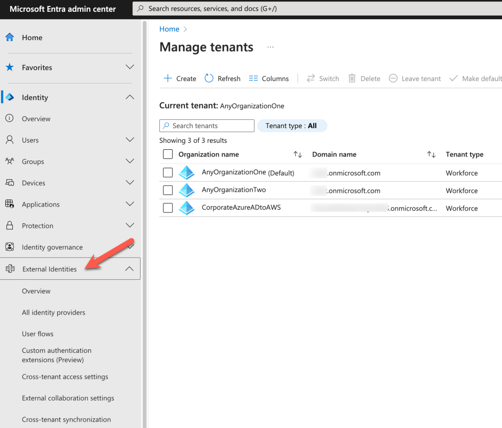 Configure the target tenant by selecting the External Identities on the left menu