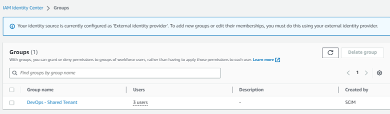 IAM Identity Center displays the Group which have synchronized from Azure