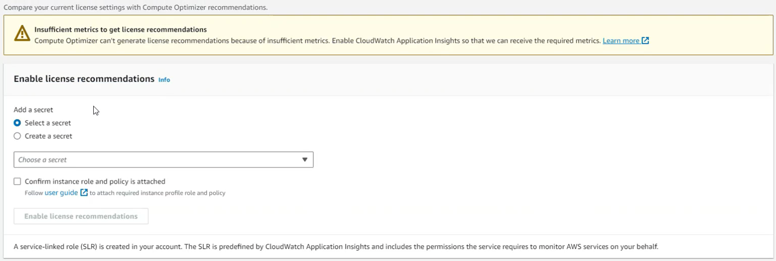 Figure 4: You can select the secret you create to allow Amazon Cloudwatch Application Insights access to your database in the dropdown