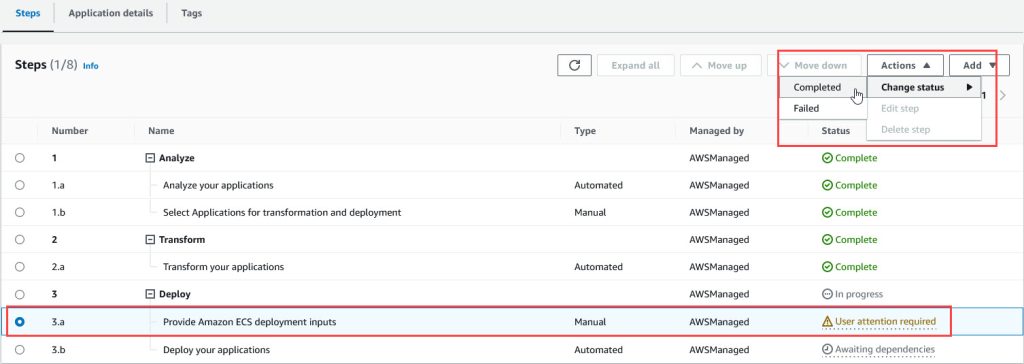 Change status to Completed on Step 3 (Deploy)
