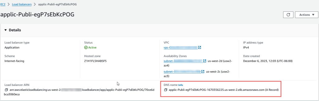 DNS name of Application Load Balancer 