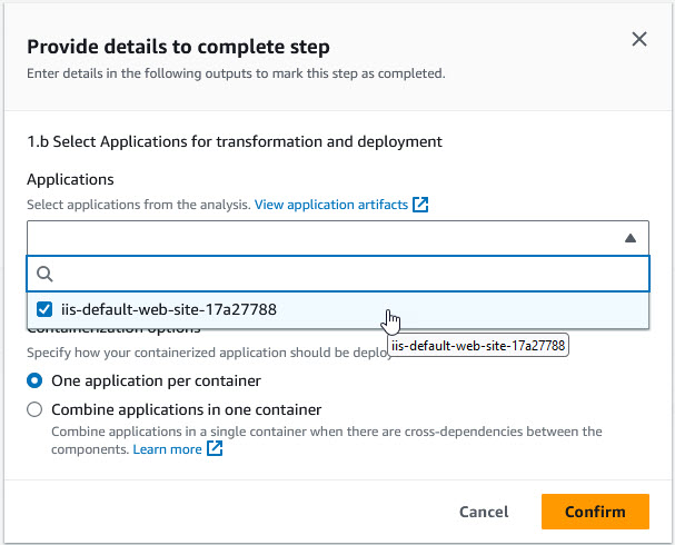 Select the IIS site hosting your application