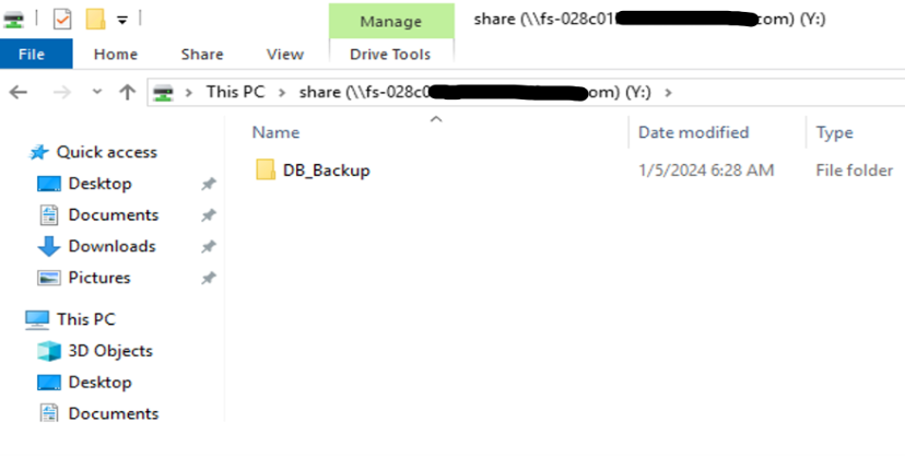 Figure 4: Amazon FSx File system mapped as a network drive on the source Amazon EC2 instance