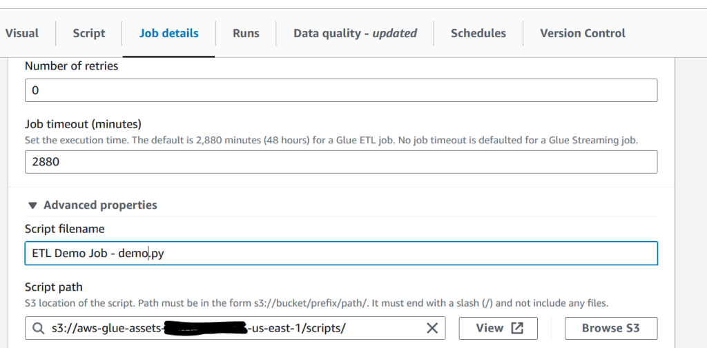 Example AWS Glue Job Script S3 path