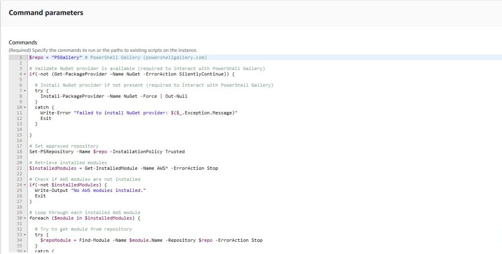 Figure 4- Run Command - PowerShell command parameters