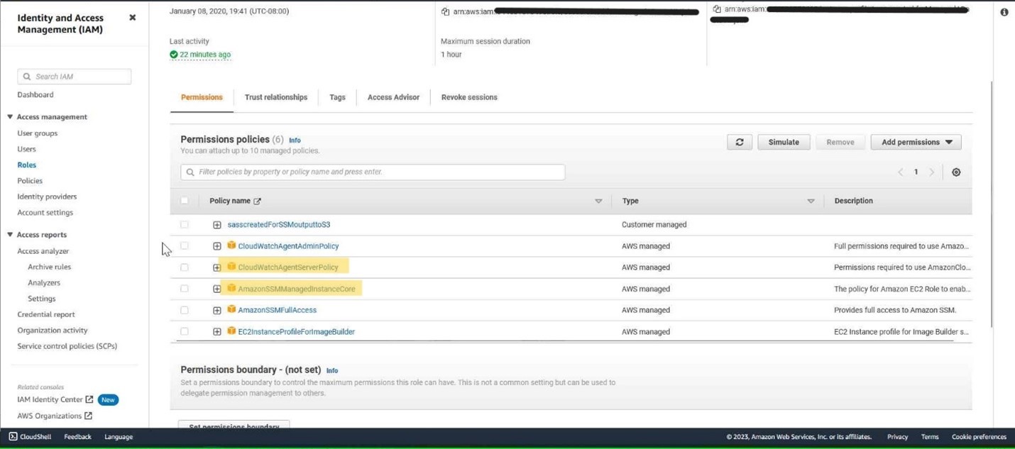 Figure 3: Policies attached to the Instance profile.