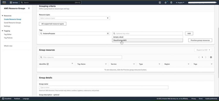 Figure 8: Choosing Tags and values.