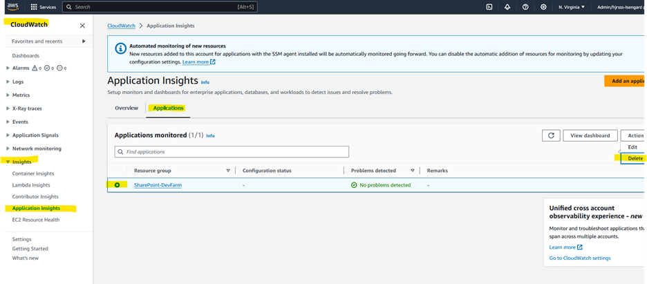 Figure 24: finding the application insight to delete.