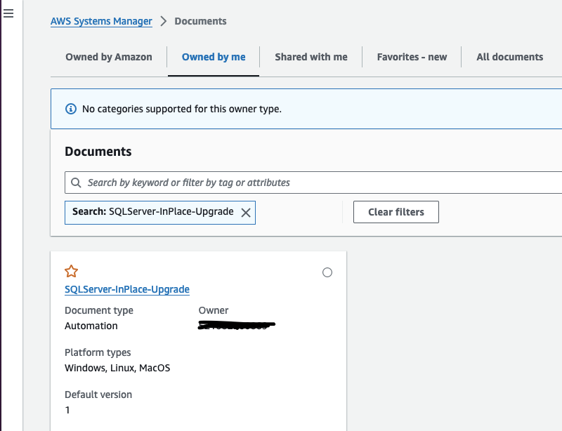 Custom document listed in AWS Systems Manager