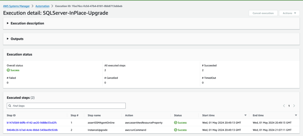 Figure 15. Successful completion displayed in AWS Systems Manager